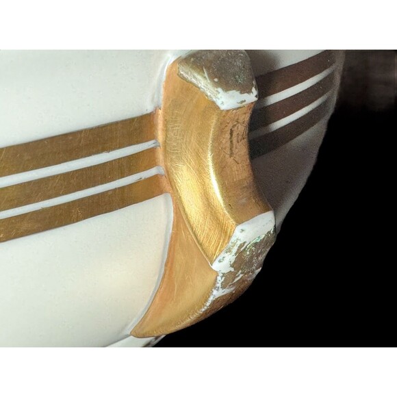 Covered White and Gold Accented Bowl w/ Handles By Jean Luce Paris France Vtg - Picture 9 of 11